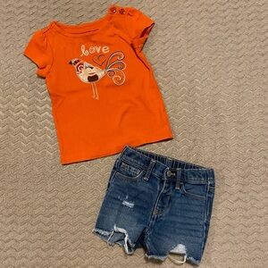 Hand Picked Orange Tee and Denim Shorts Set